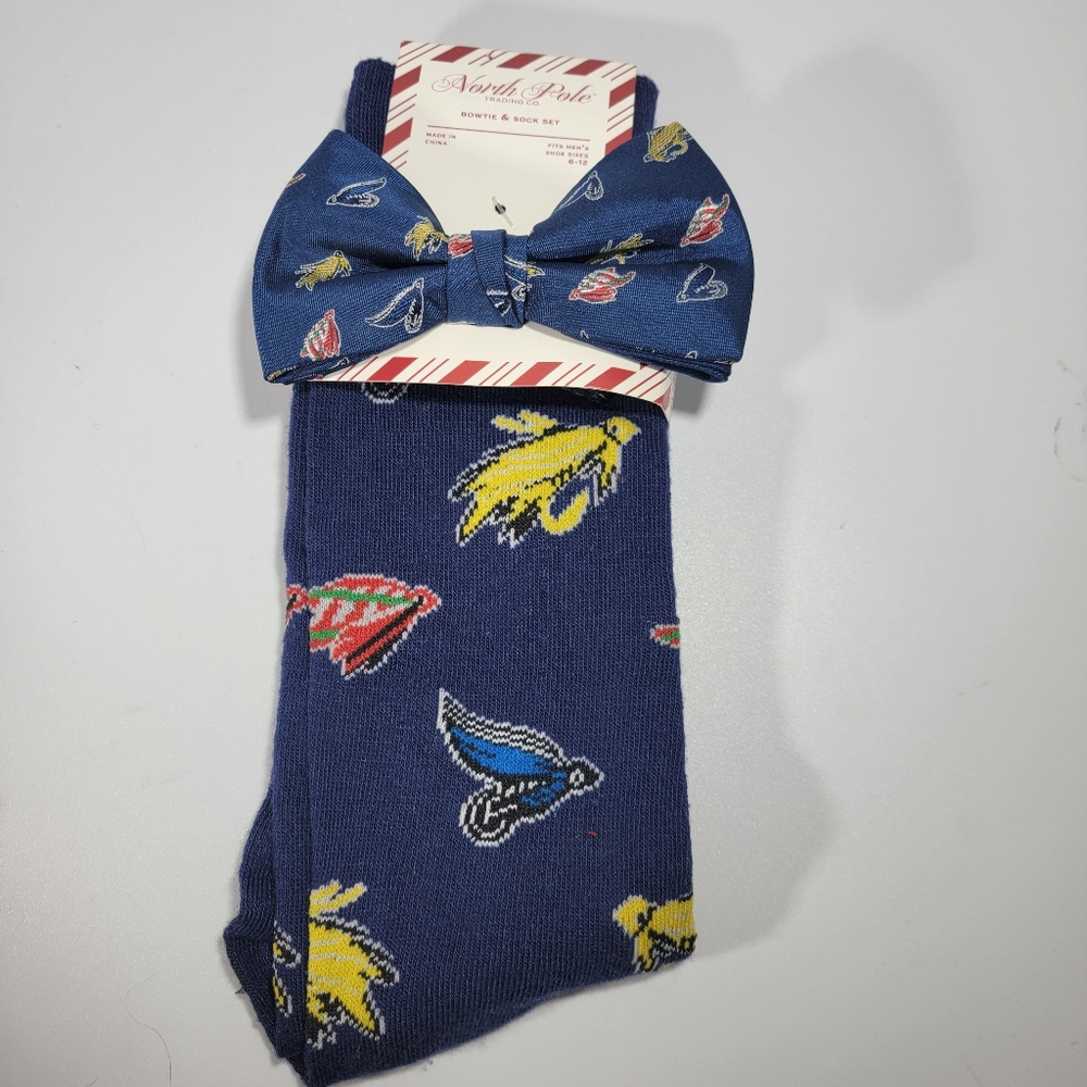Mens Bowtie Coordinating Socks Set Blue FISHING LURES Bowtie & Socks Navy NEW